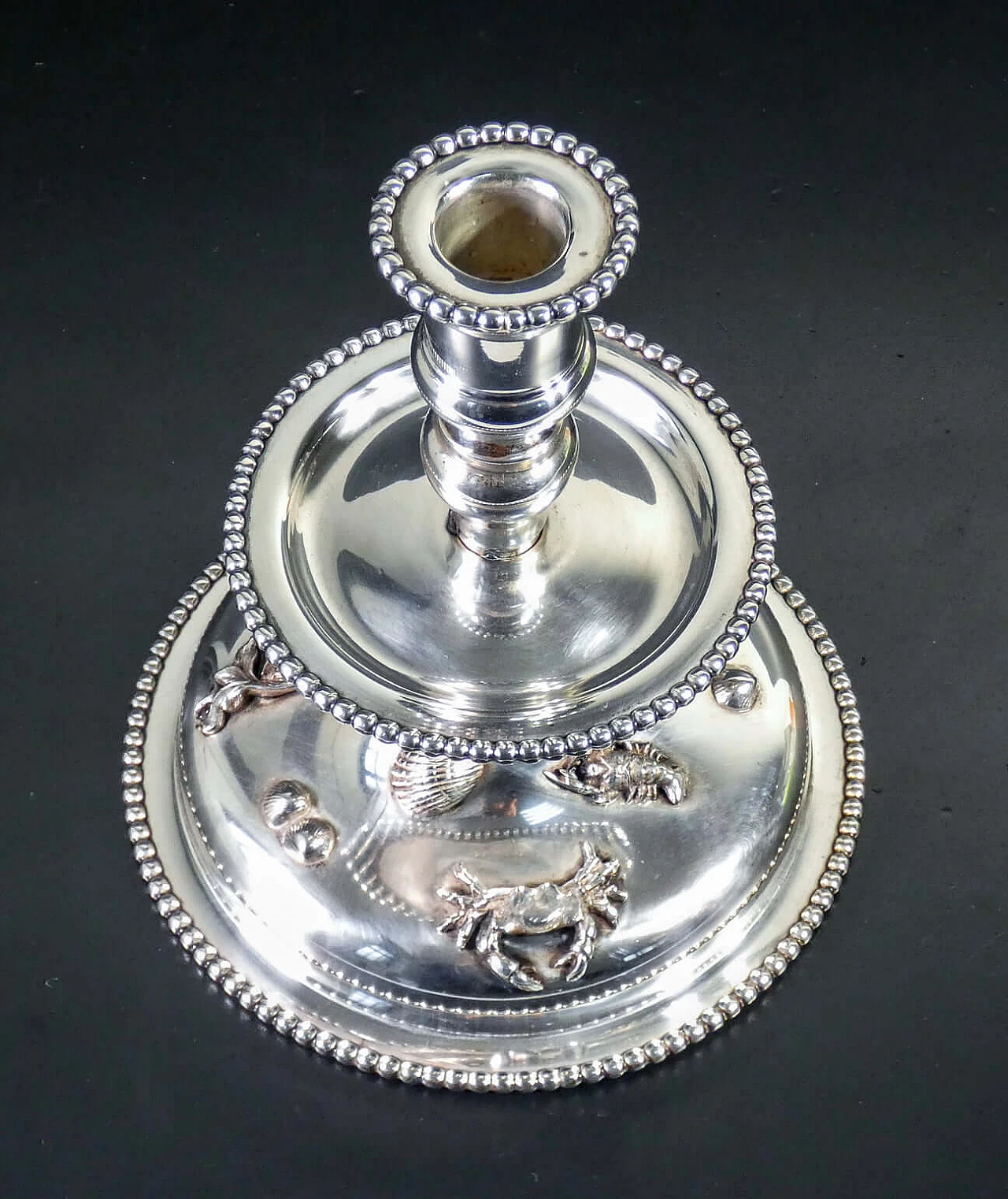 Silver candlestick decorated with small sculptures of marine animals for De Vecchi, 1920s 4
