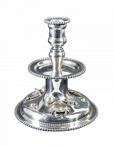 Silver candlestick decorated with small sculptures of marine animals for De Vecchi, 1920s