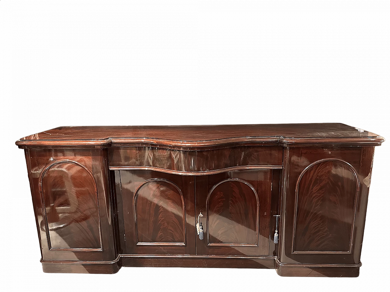 Credenza inglese stile Luigi Filippo in piuma di mogano, '800 17