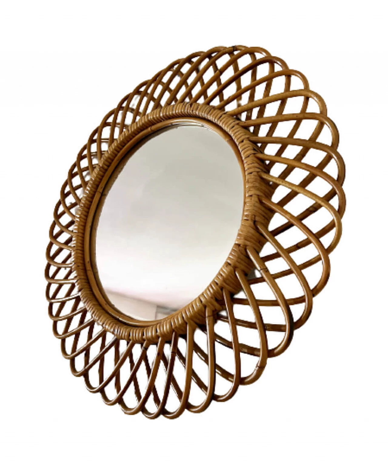 Wicker round wall mirror for Bonacina, 1960s 1