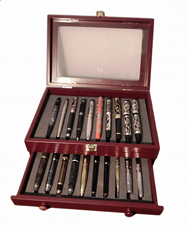 Wooden box with collection pens, 1990s