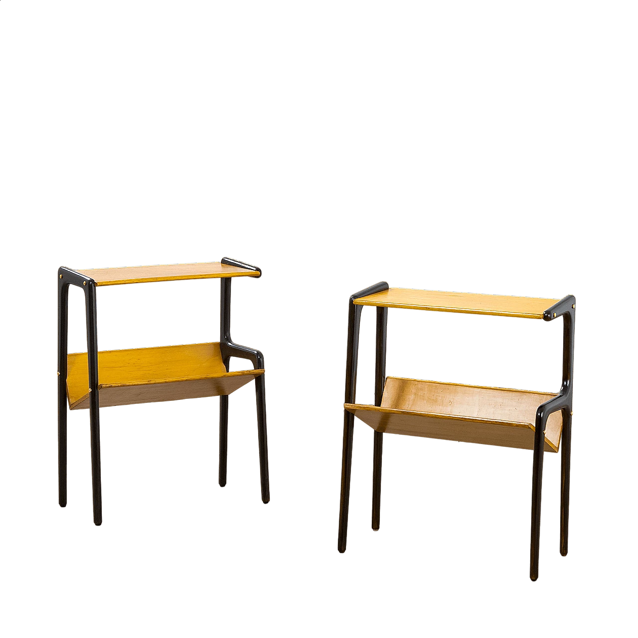 Pair of wood side tables with magazine racks by Ico Parisi, 1950s 7