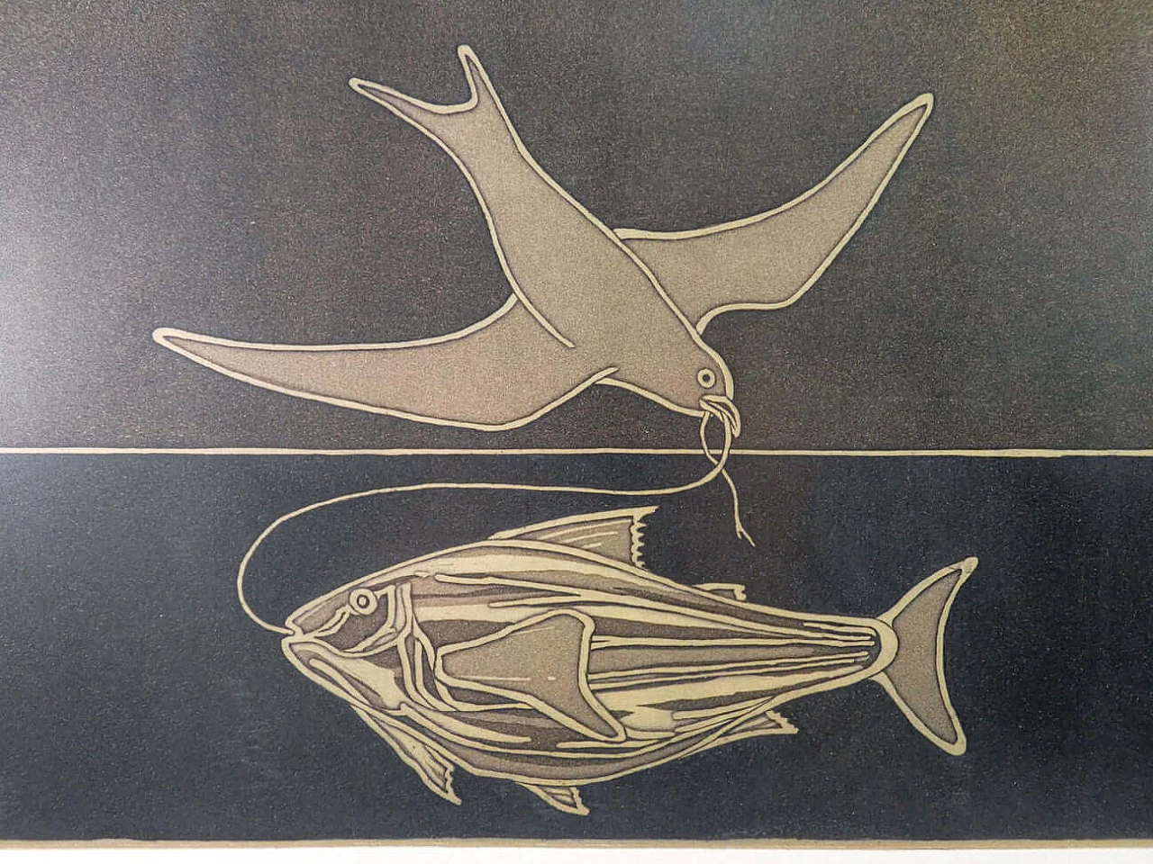 Francesco Casorati, Dove and fish, lithograph 38/200 2