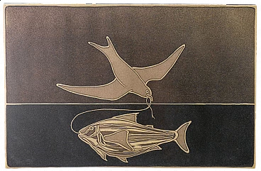 Francesco Casorati, Dove and fish, lithograph 38/200