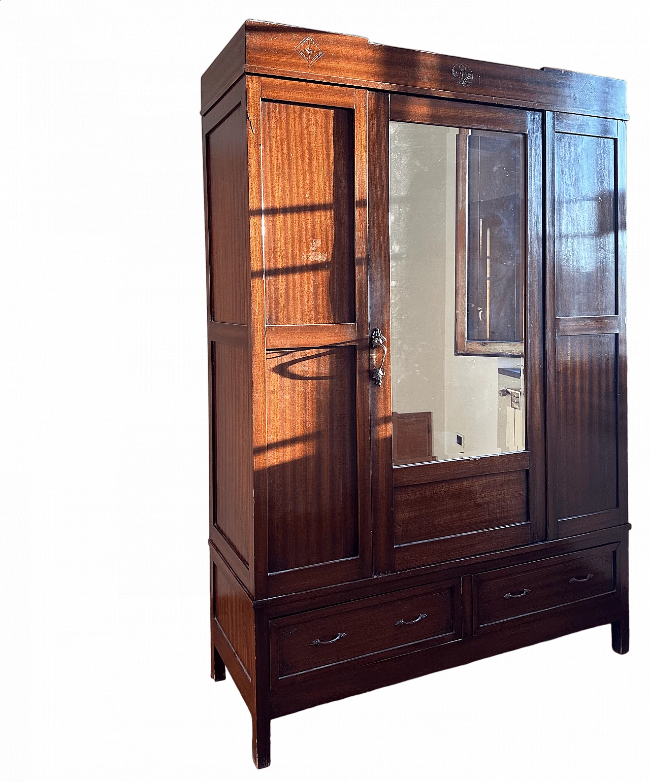 Art Nouveau mahogany wardrobe with mirror, 1920s 4