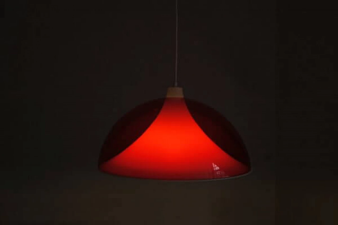 Suspension lamp with red acrylic shade and white diffuser, 1950s 5