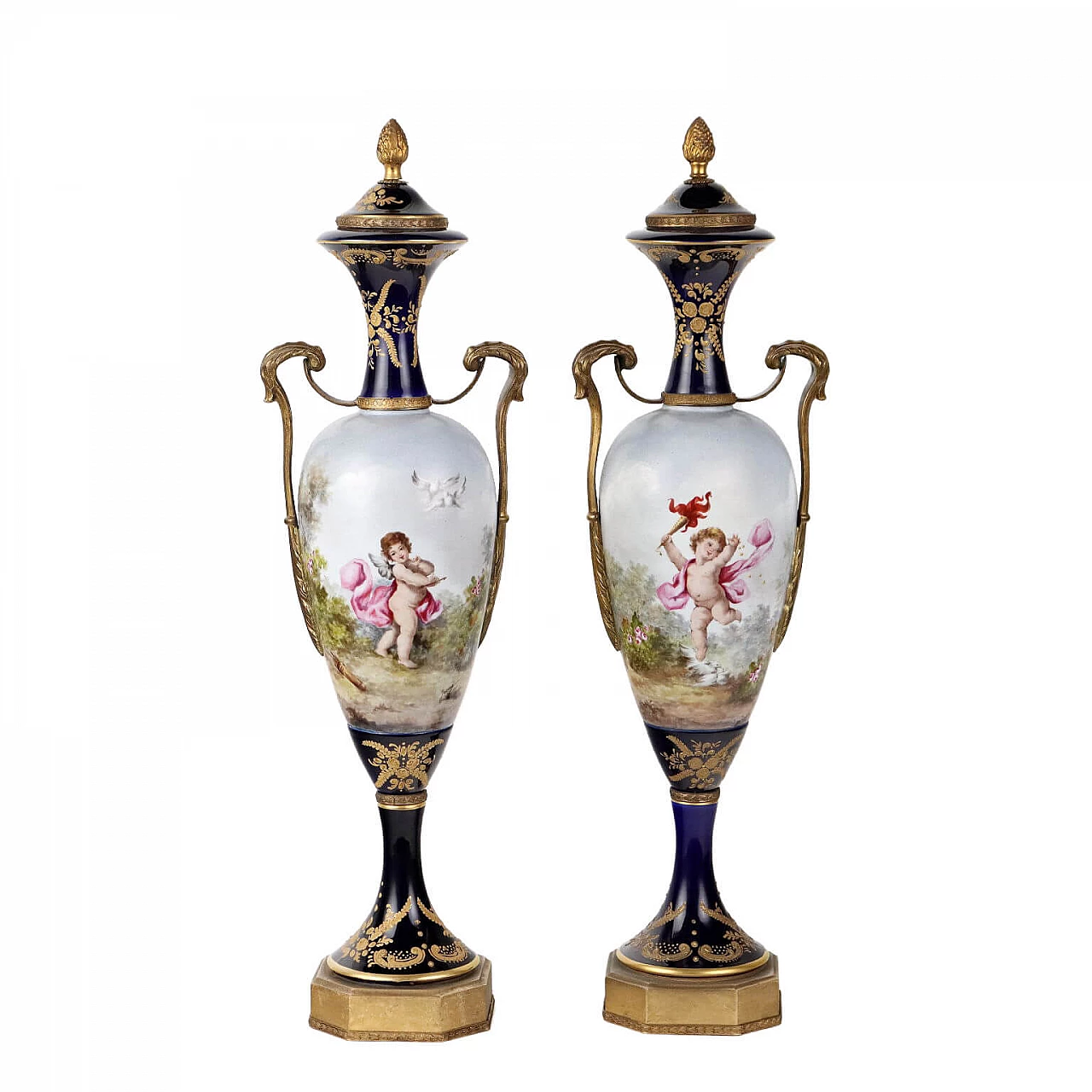 Pair of blue ceramic Sèvres vases, early 20th century 1