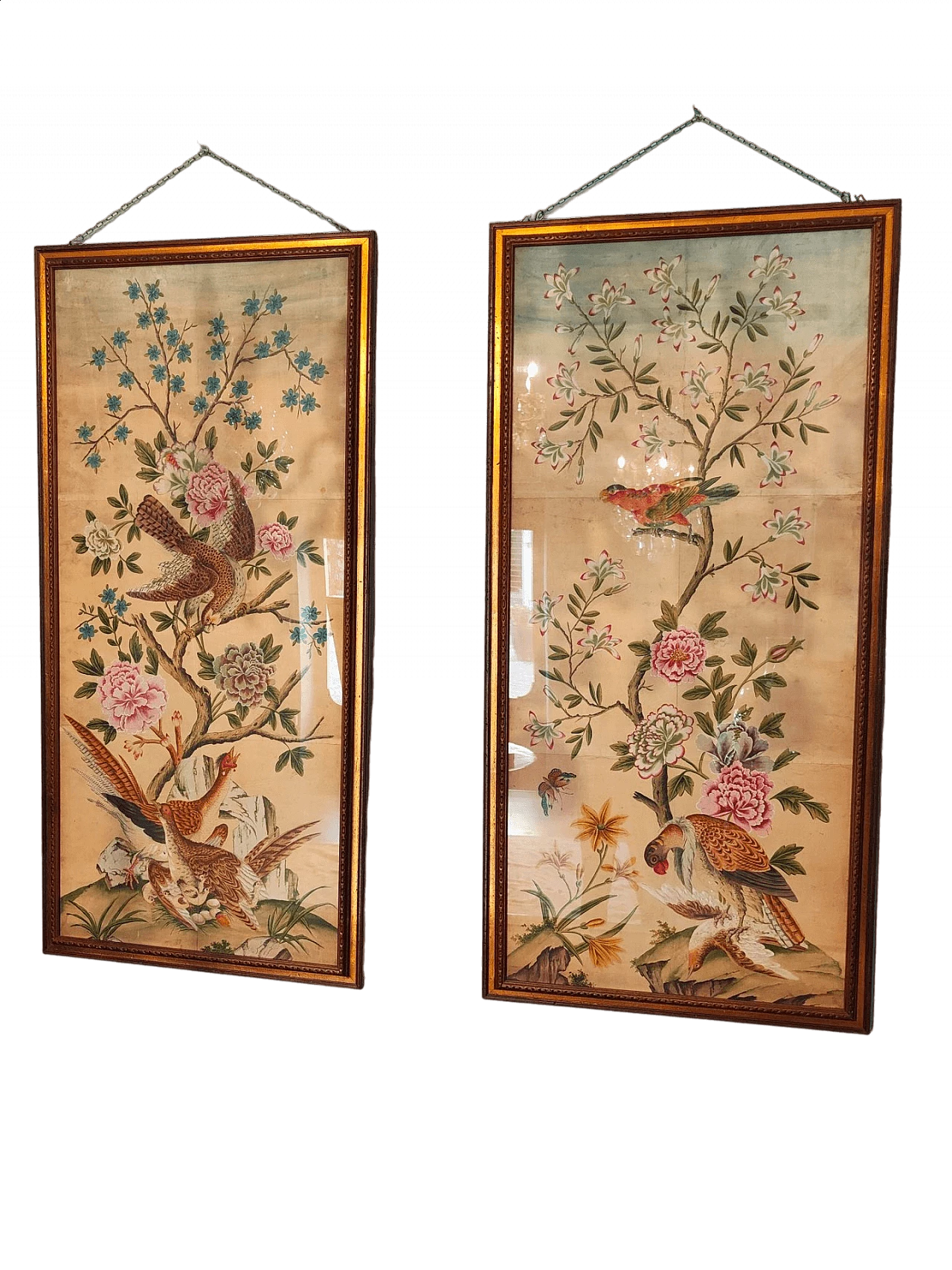 Pair of chinoiserie panels painted tempera on paper, 18th century 12