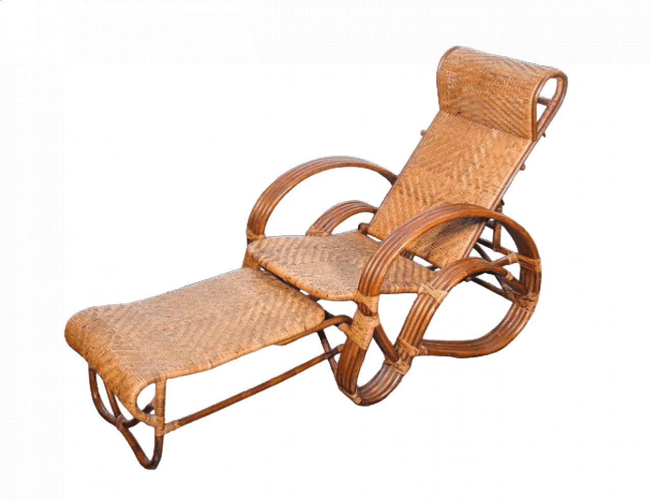 Wicker armchair with reclining backrest and extractable footrest 9