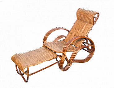 Wicker armchair with reclining backrest and extractable footrest