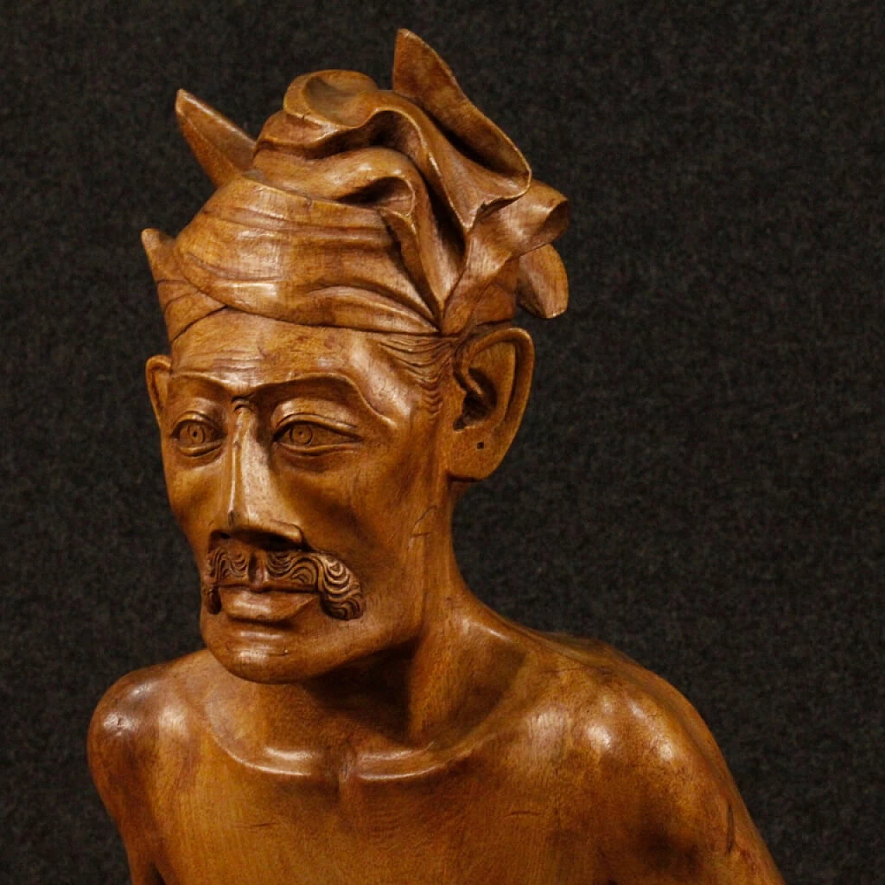 Indian exotic wood carving of character with stick, 1960s 3