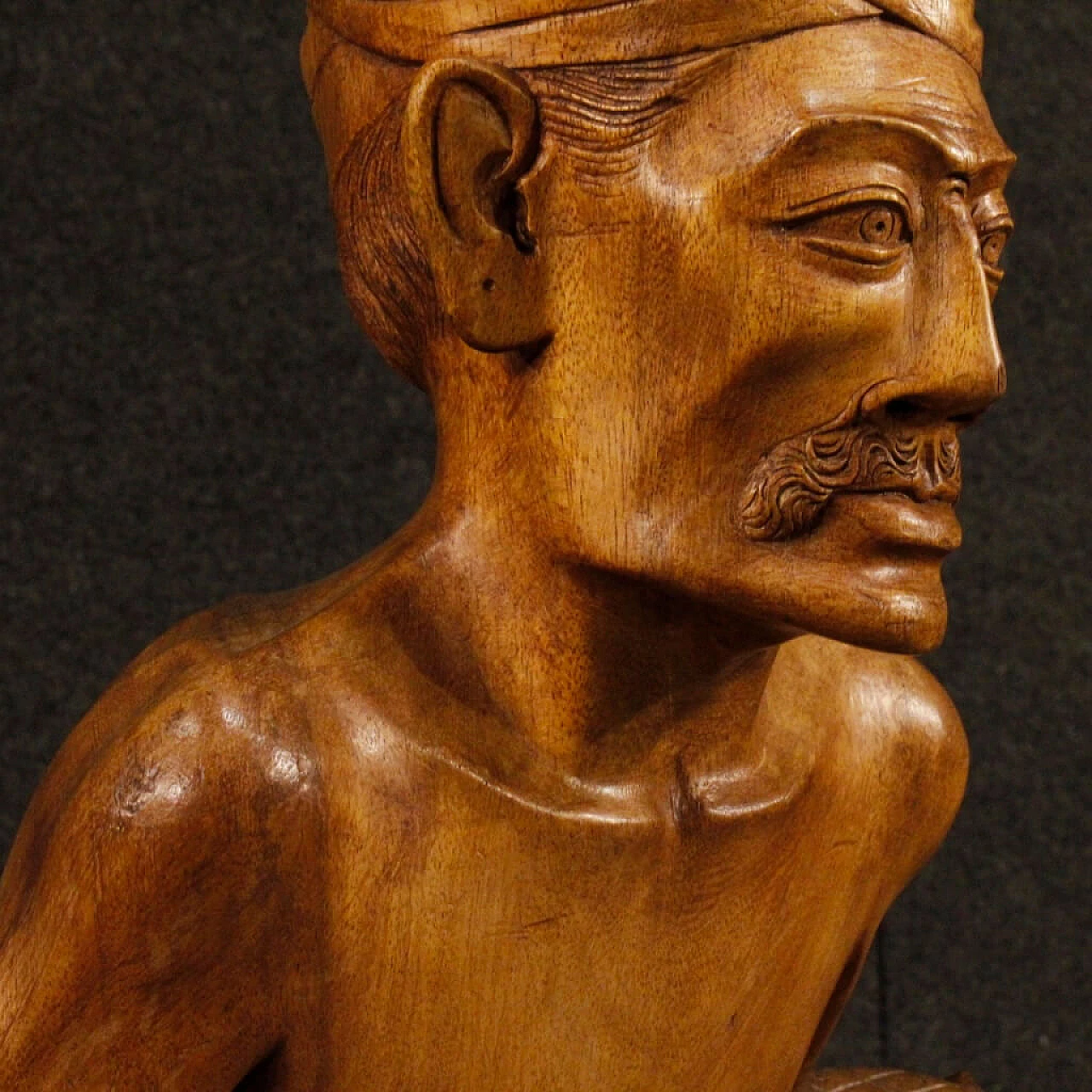 Indian exotic wood carving of character with stick, 1960s 7