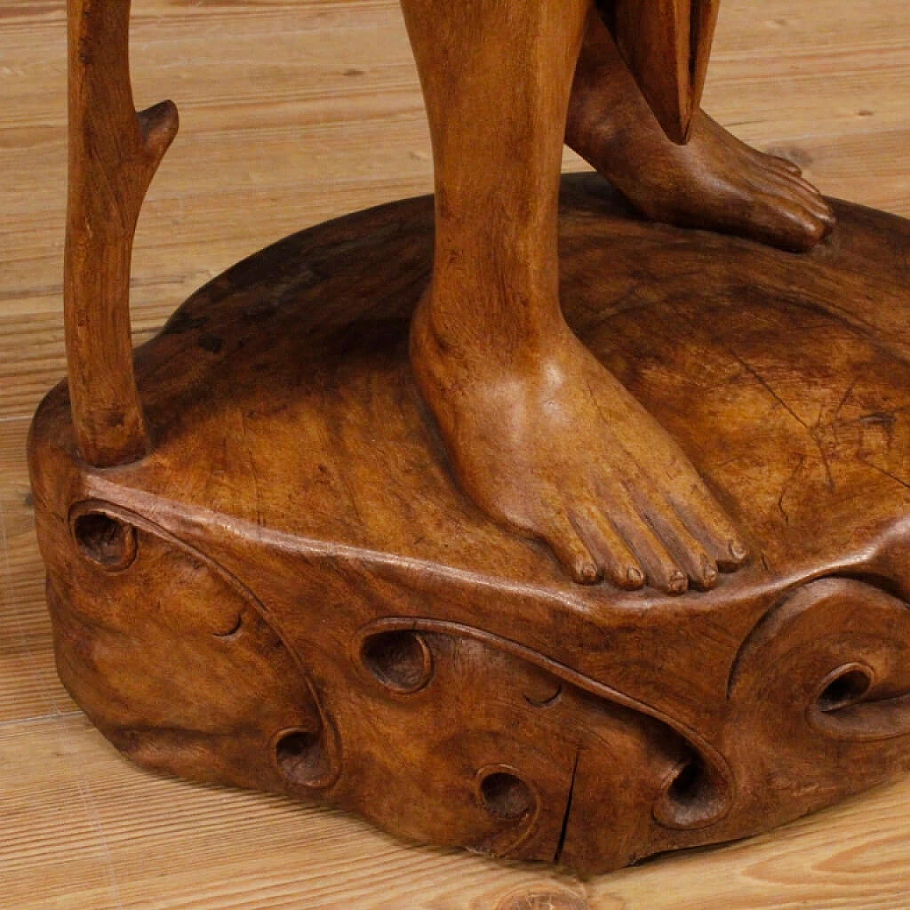 Indian exotic wood carving of character with stick, 1960s 9