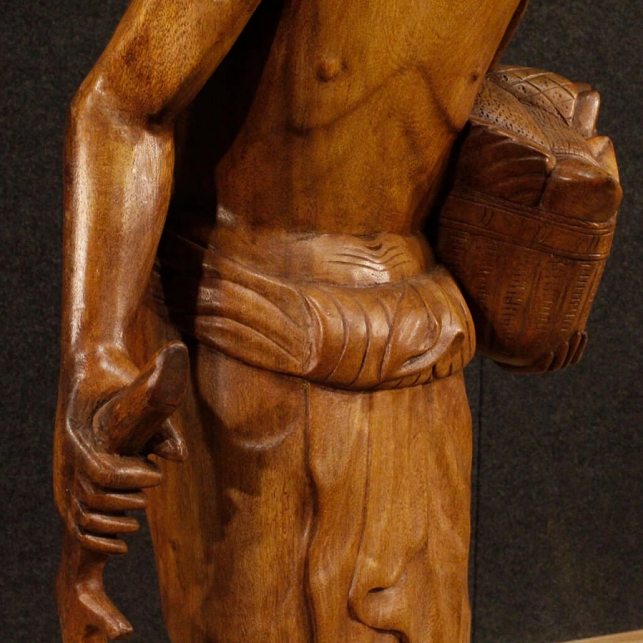 Indian exotic wood carving of character with stick, 1960s 11