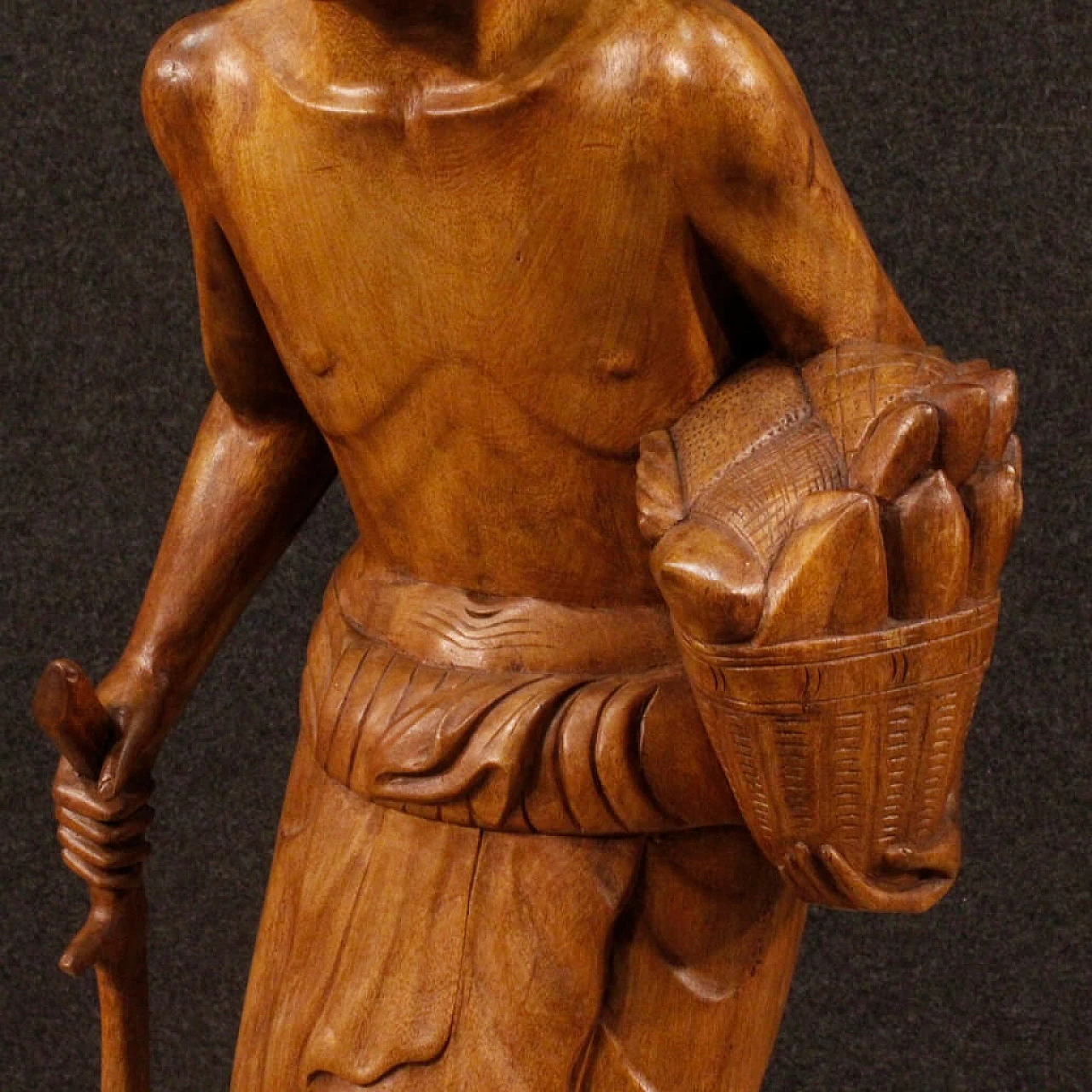 Indian exotic wood carving of character with stick, 1960s 12