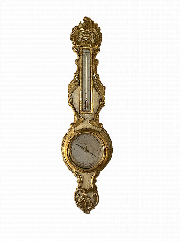 Gilded and painted wooden barometer with thermometer, 18th century