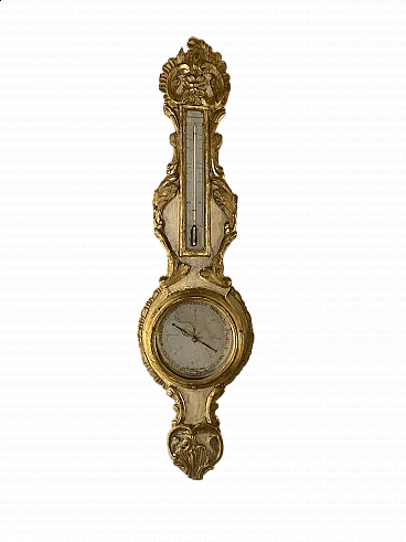 Gilded and painted wooden barometer with thermometer, 18th century