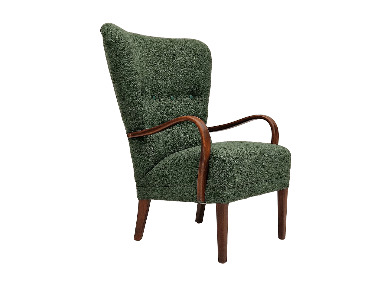 Danish armchair in stained beech and bottle green fabric, 1960s 21