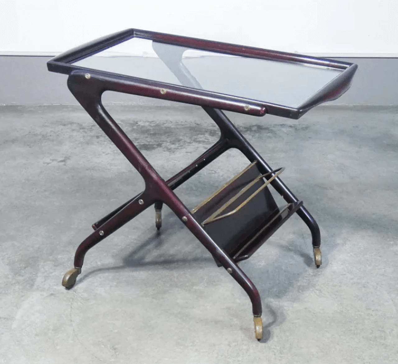 Lacquered mahogany, brass and glass cart attributed to Cesare Lacca, 1950s 1