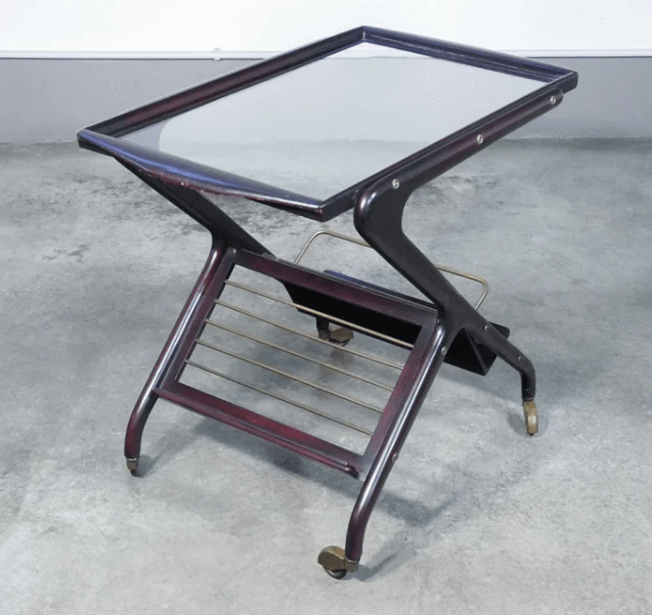 Lacquered mahogany, brass and glass cart attributed to Cesare Lacca, 1950s 4