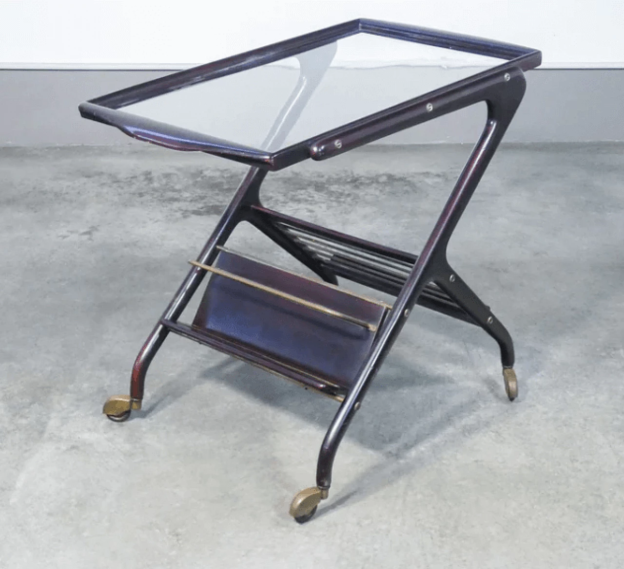 Lacquered mahogany, brass and glass cart attributed to Cesare Lacca, 1950s 6