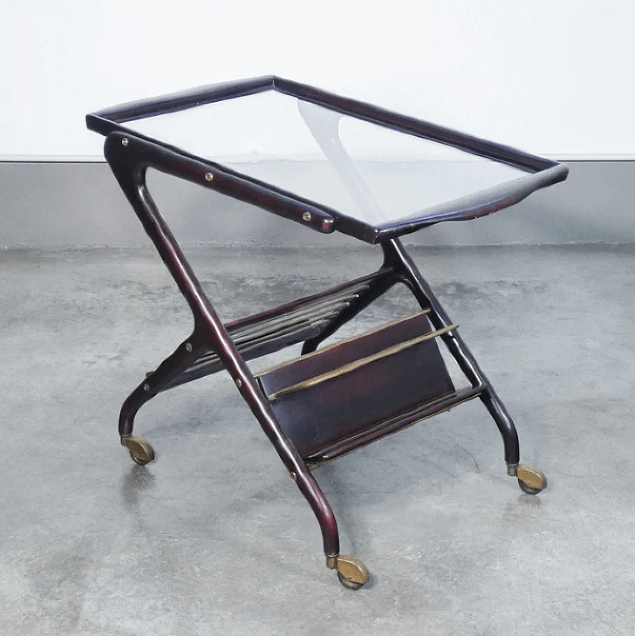 Lacquered mahogany, brass and glass cart attributed to Cesare Lacca, 1950s 8