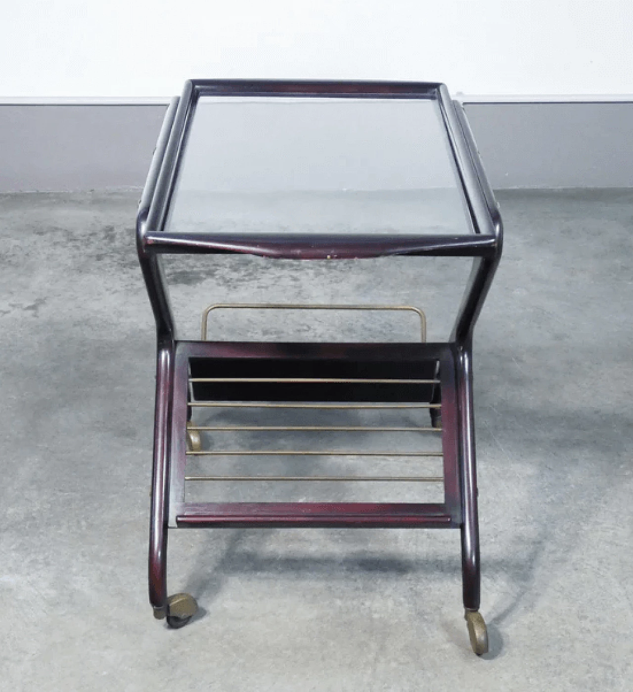 Lacquered mahogany, brass and glass cart attributed to Cesare Lacca, 1950s 9
