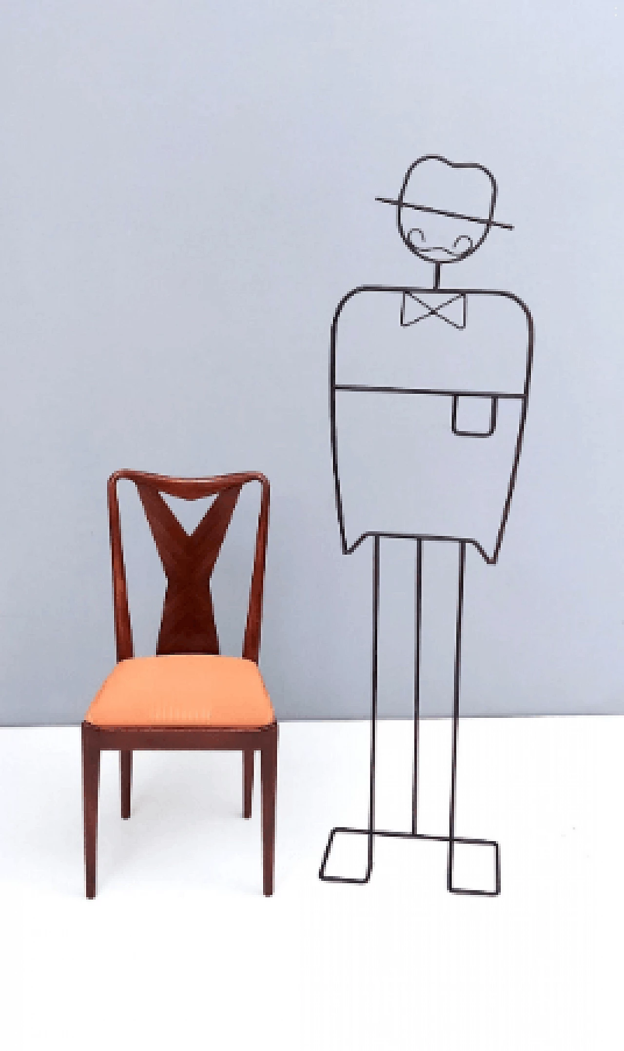 6 Chairs in walnut and orange satin in the style of Ico Parisi, 1950s 3