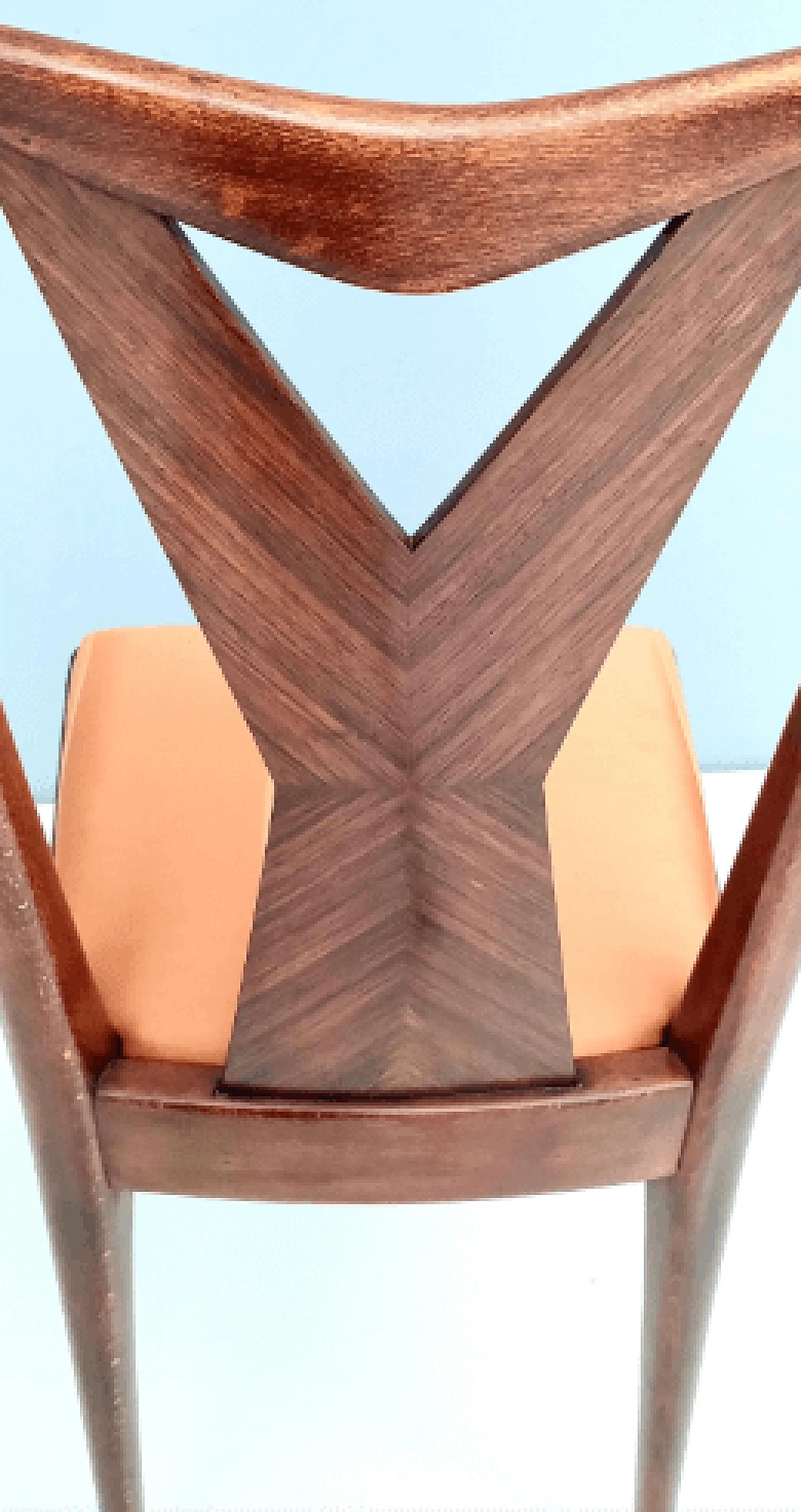6 Chairs in walnut and orange satin in the style of Ico Parisi, 1950s 9