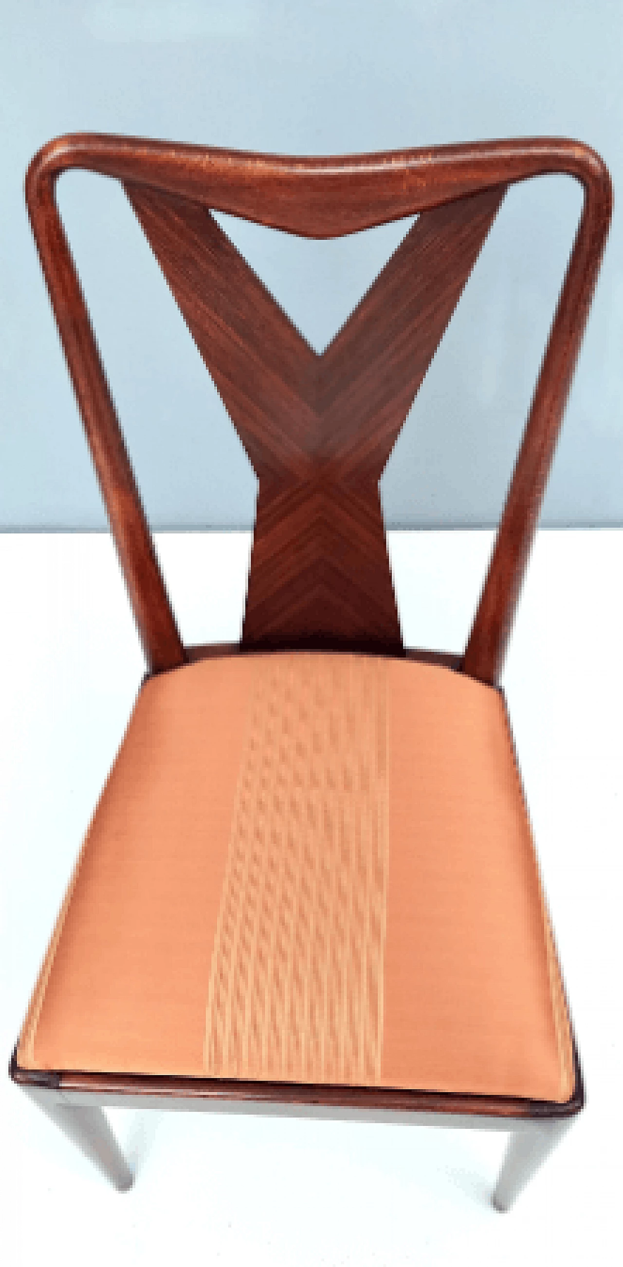 6 Chairs in walnut and orange satin in the style of Ico Parisi, 1950s 10