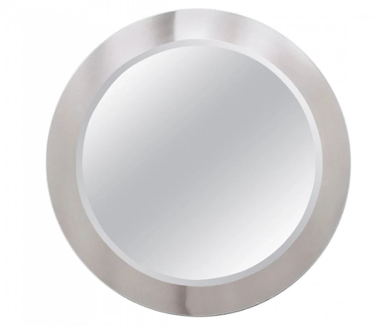 Round mirror with mirror polished steel frame, 1970s 1