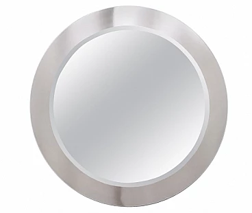 Round mirror with mirror polished steel frame, 1970s