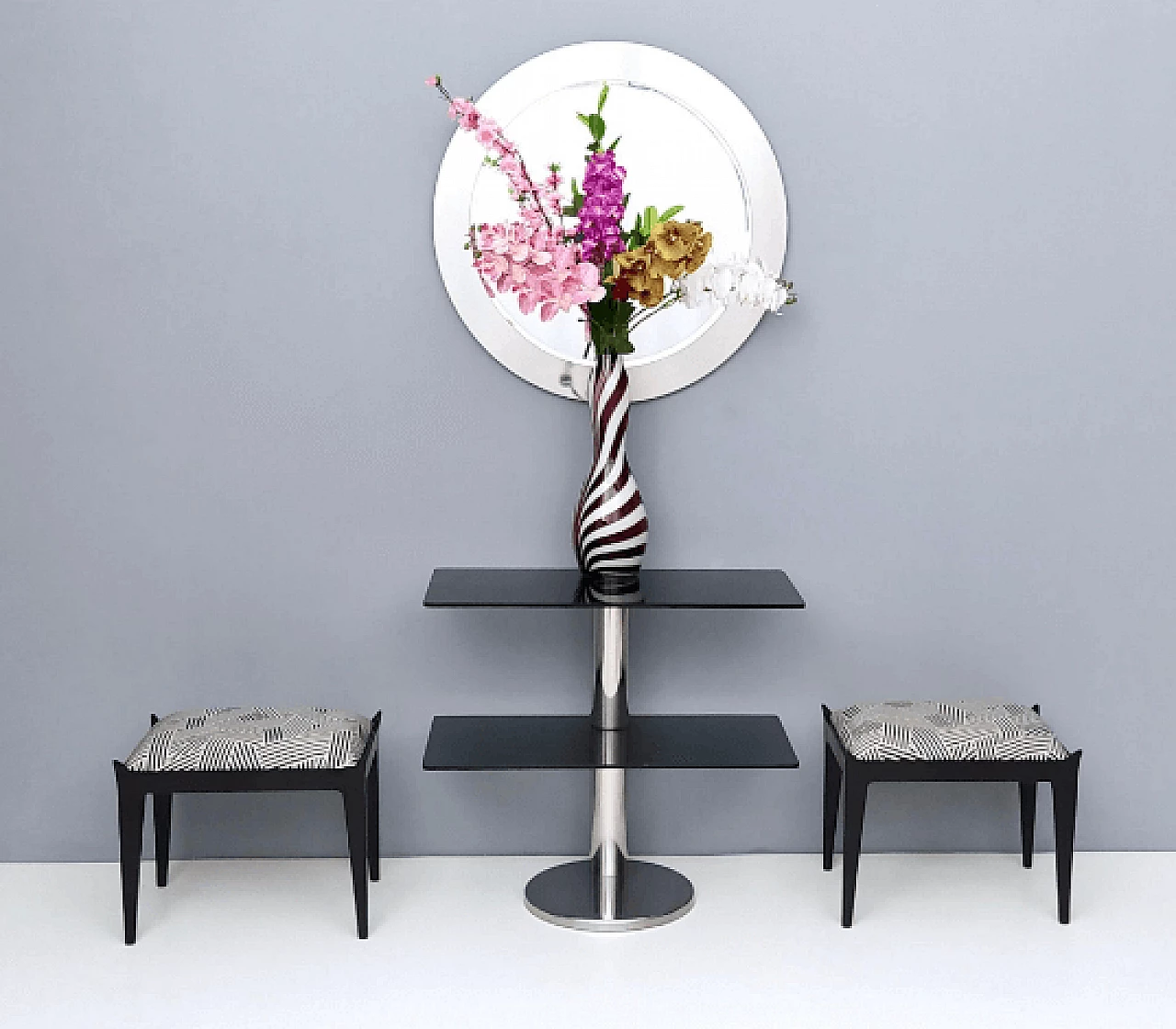 Specchio rotondo con cornice in acciaio lucidato a specchio, anni '70 3