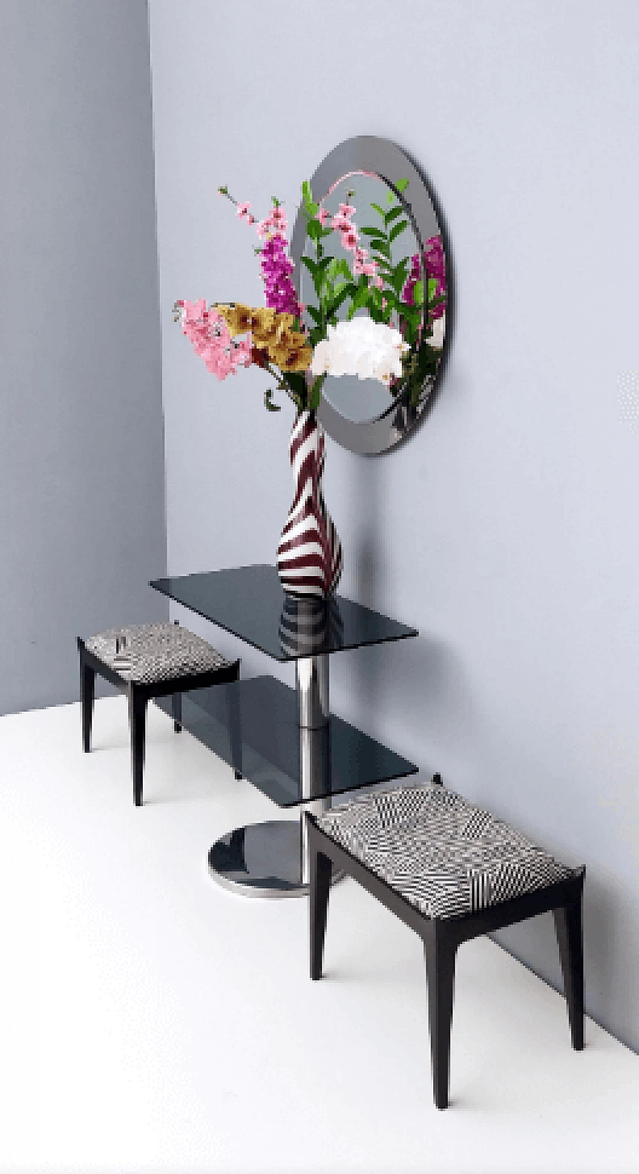 Specchio rotondo con cornice in acciaio lucidato a specchio, anni '70 4