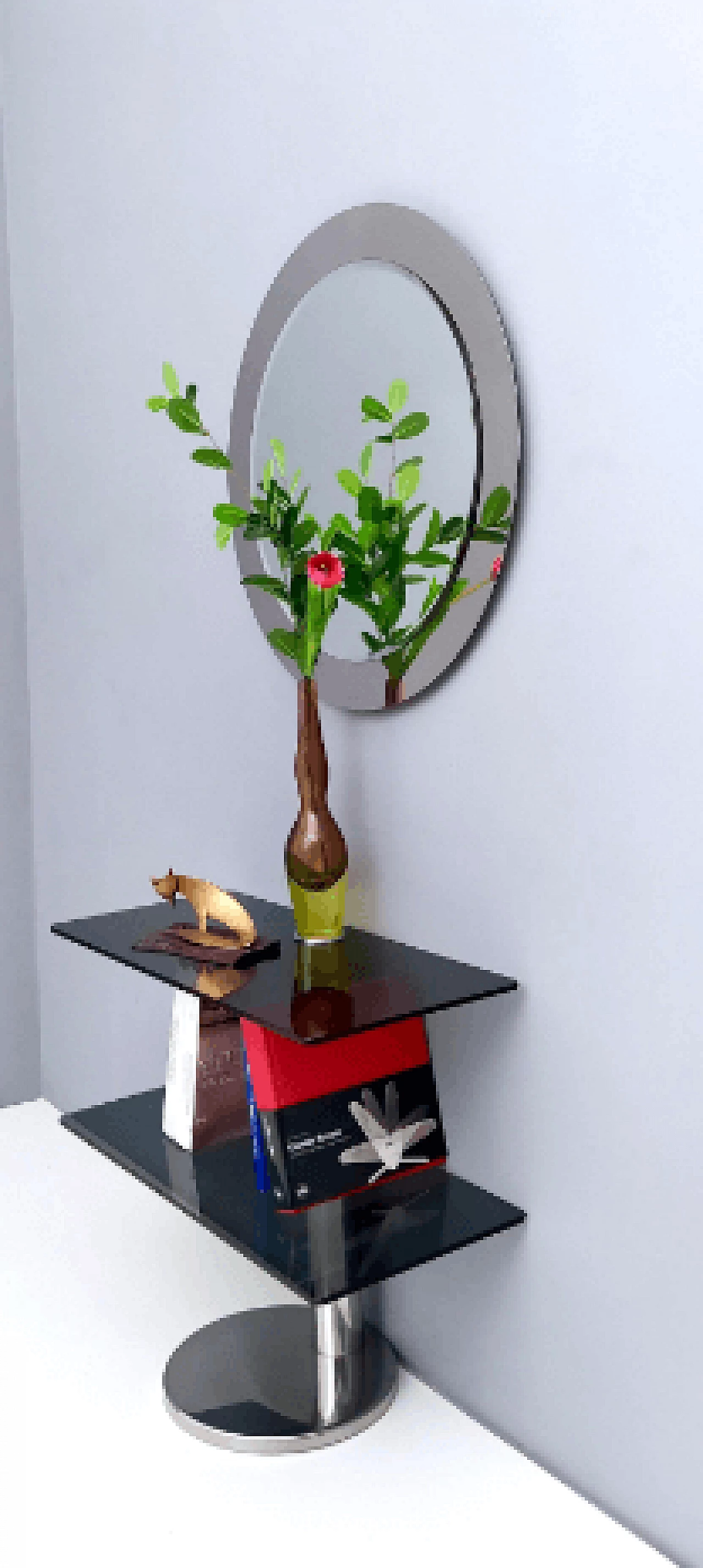 Specchio rotondo con cornice in acciaio lucidato a specchio, anni '70 6