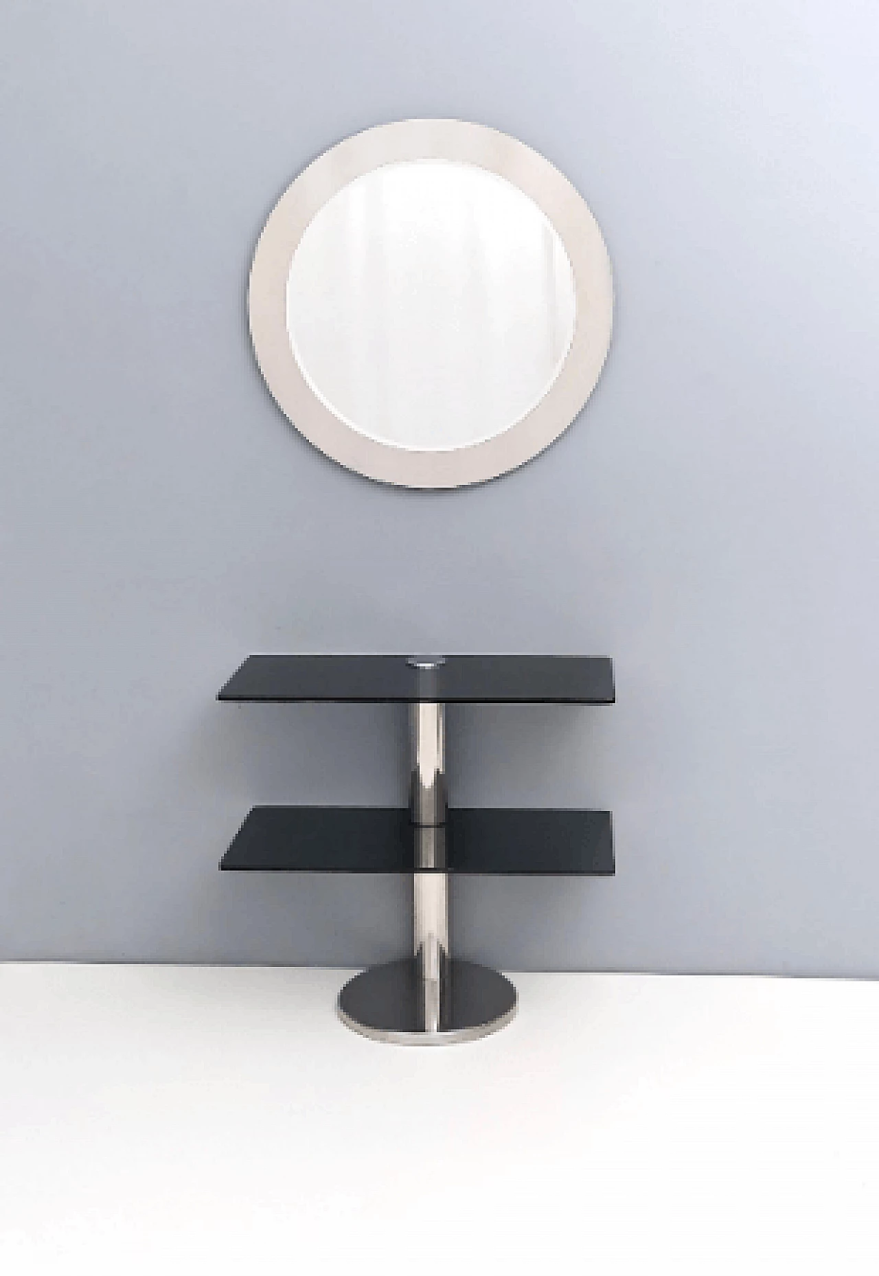 Round mirror with mirror polished steel frame, 1970s 7