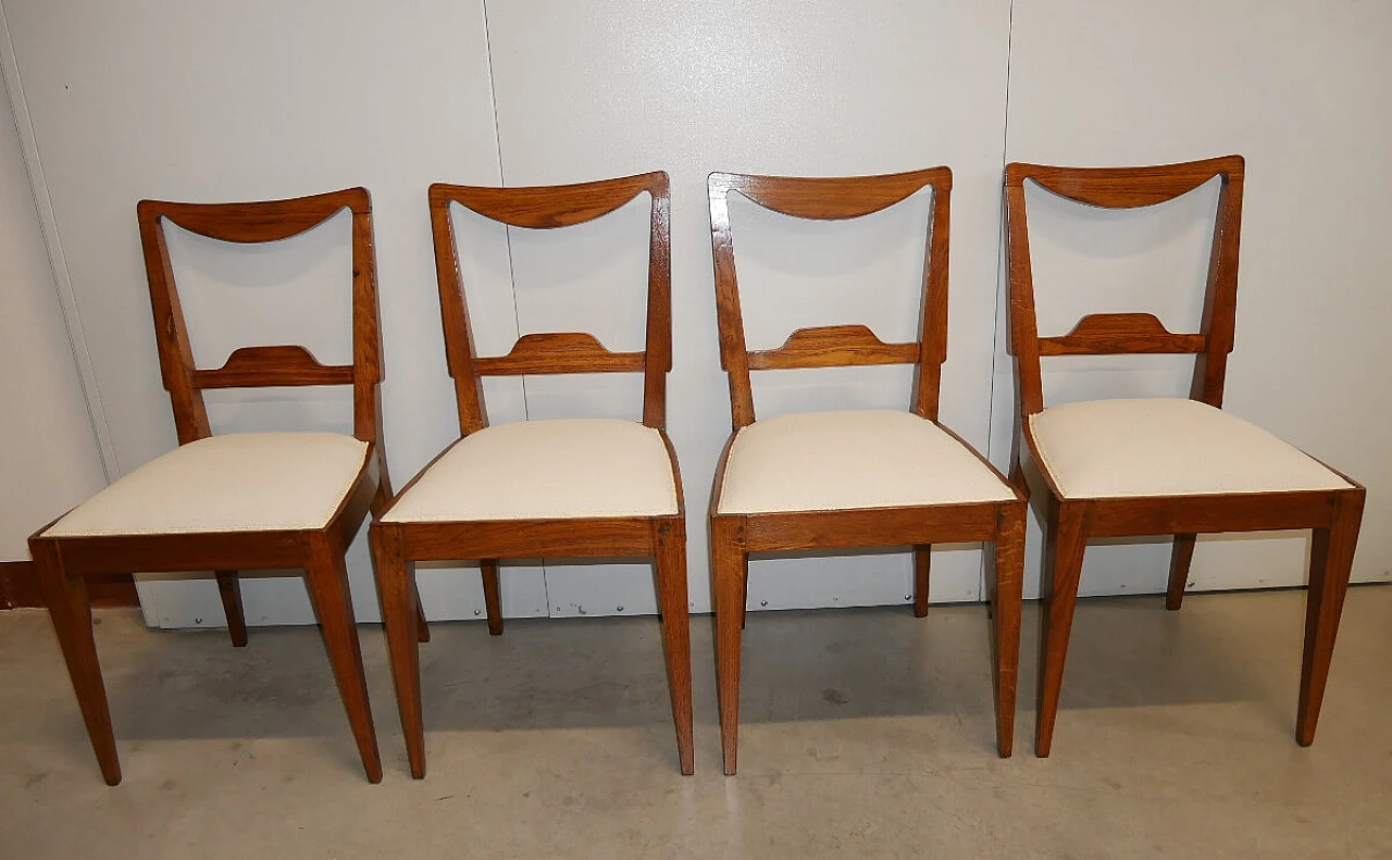 4 Solid oak chairs with fabric seat, mid-19th century 1