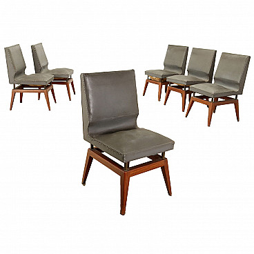 6 Argentine chairs in mahogany, brass and gray skai, 1950s