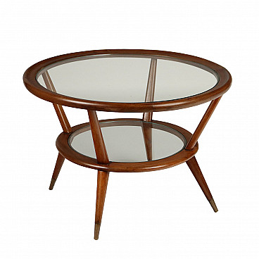 Argentine stained beech and glass coffee table with double shelf, 1950s