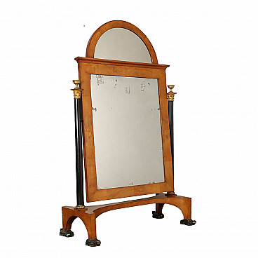 Empire maple panelled, ebonized and gilded wood psyche mirror, 19th century