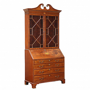 George IV inlaid mahogany trumeau with glass cabinet, 19th century