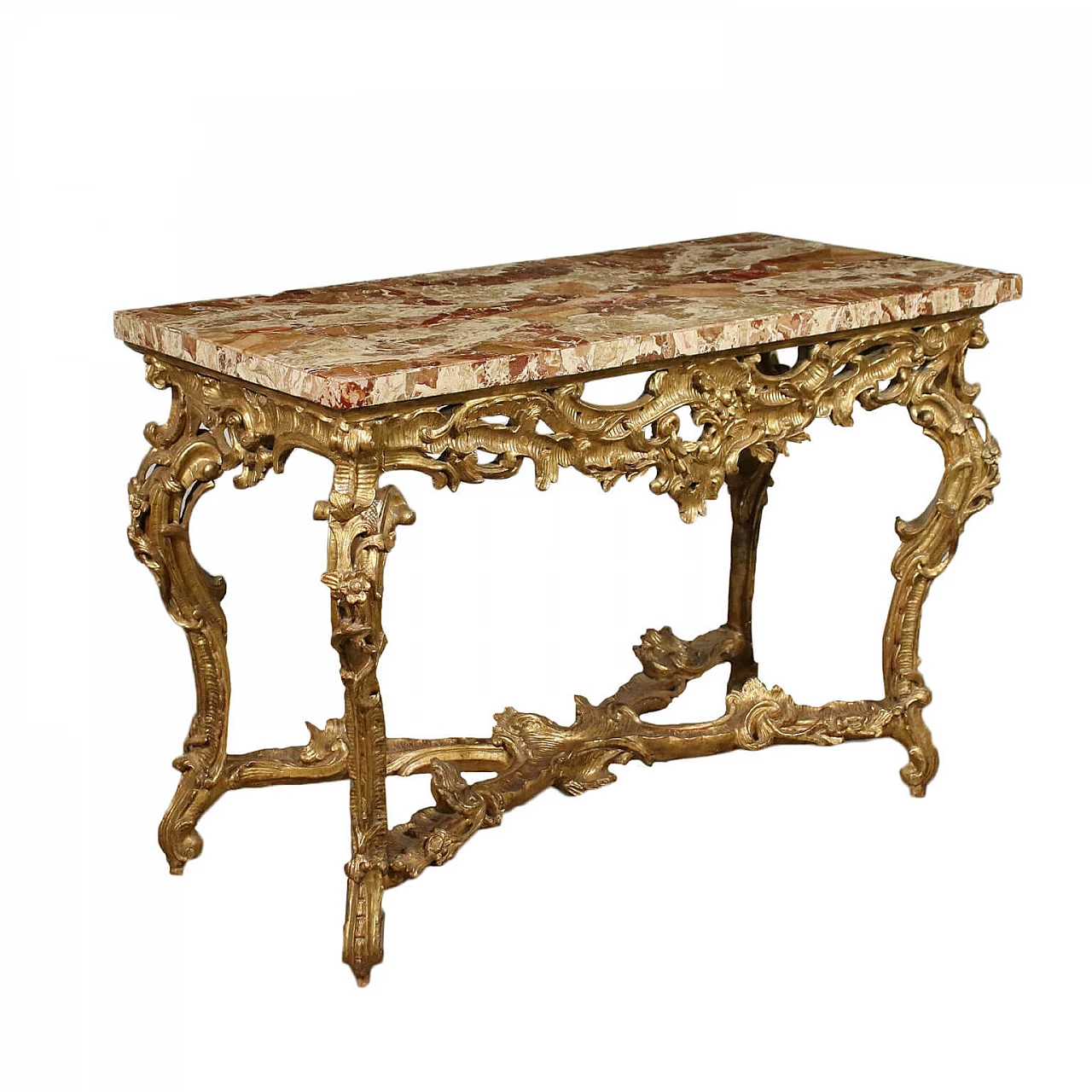 Baroque style console table with red jasper top, 18th century 1
