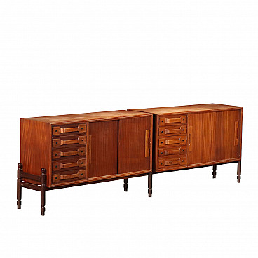 Two-body sideboard in stained beech and mahogany veneer, 1960s