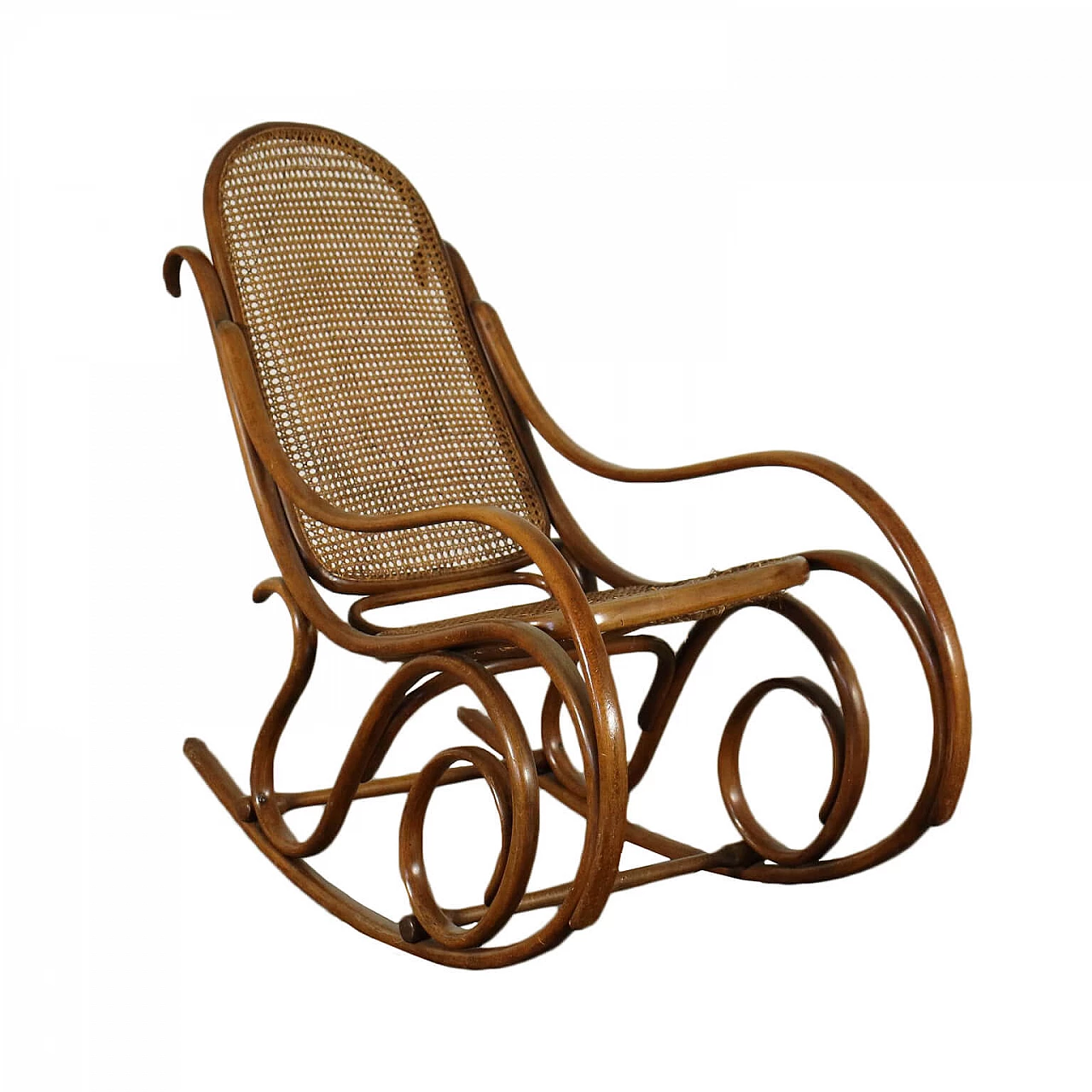 Sedia a dondolo in faggio tipo Thonet, fine '800 1