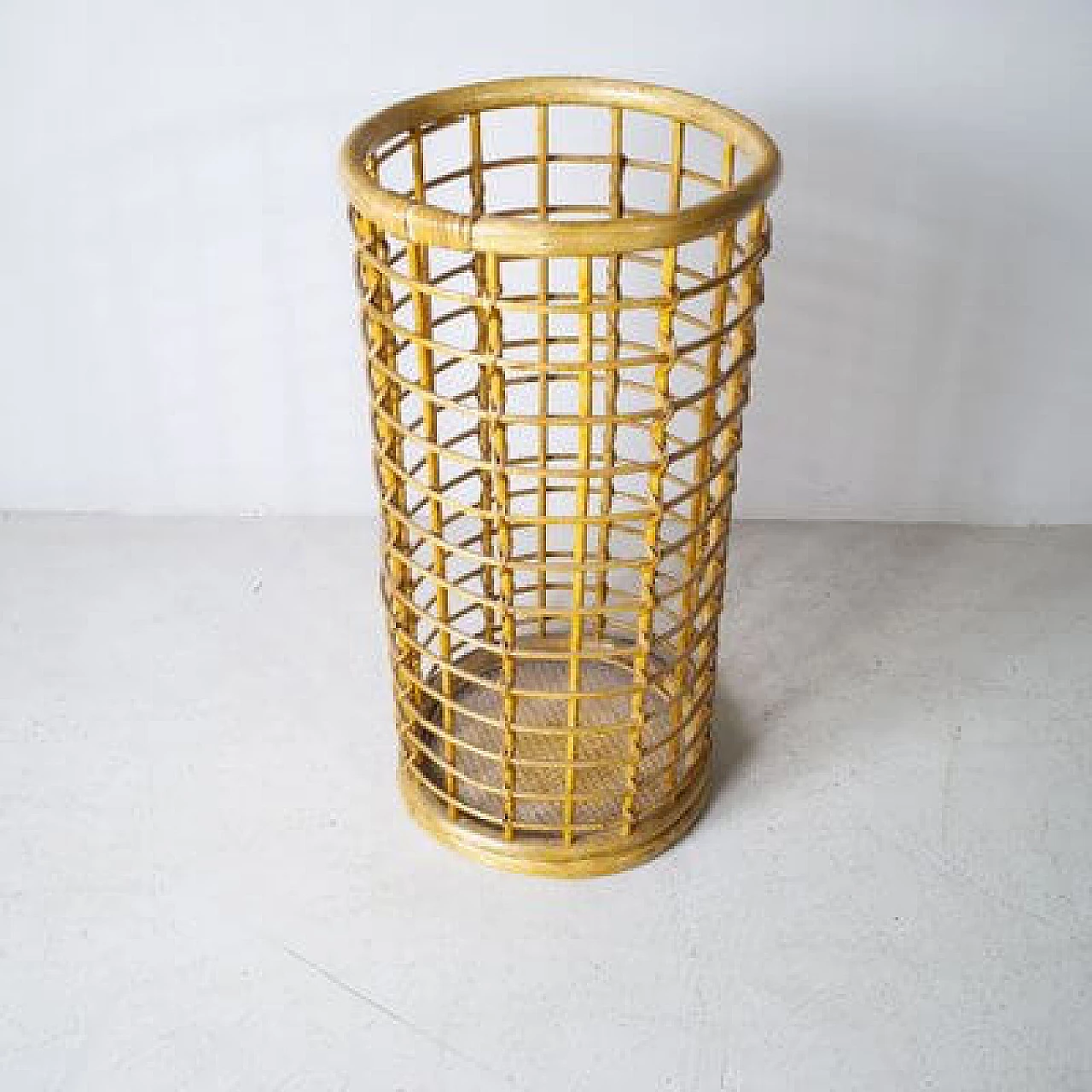 Bamboo umbrella stand with mesh frame, 1960s 1