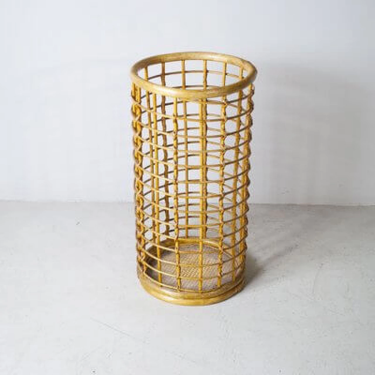 Bamboo umbrella stand with mesh frame, 1960s 5
