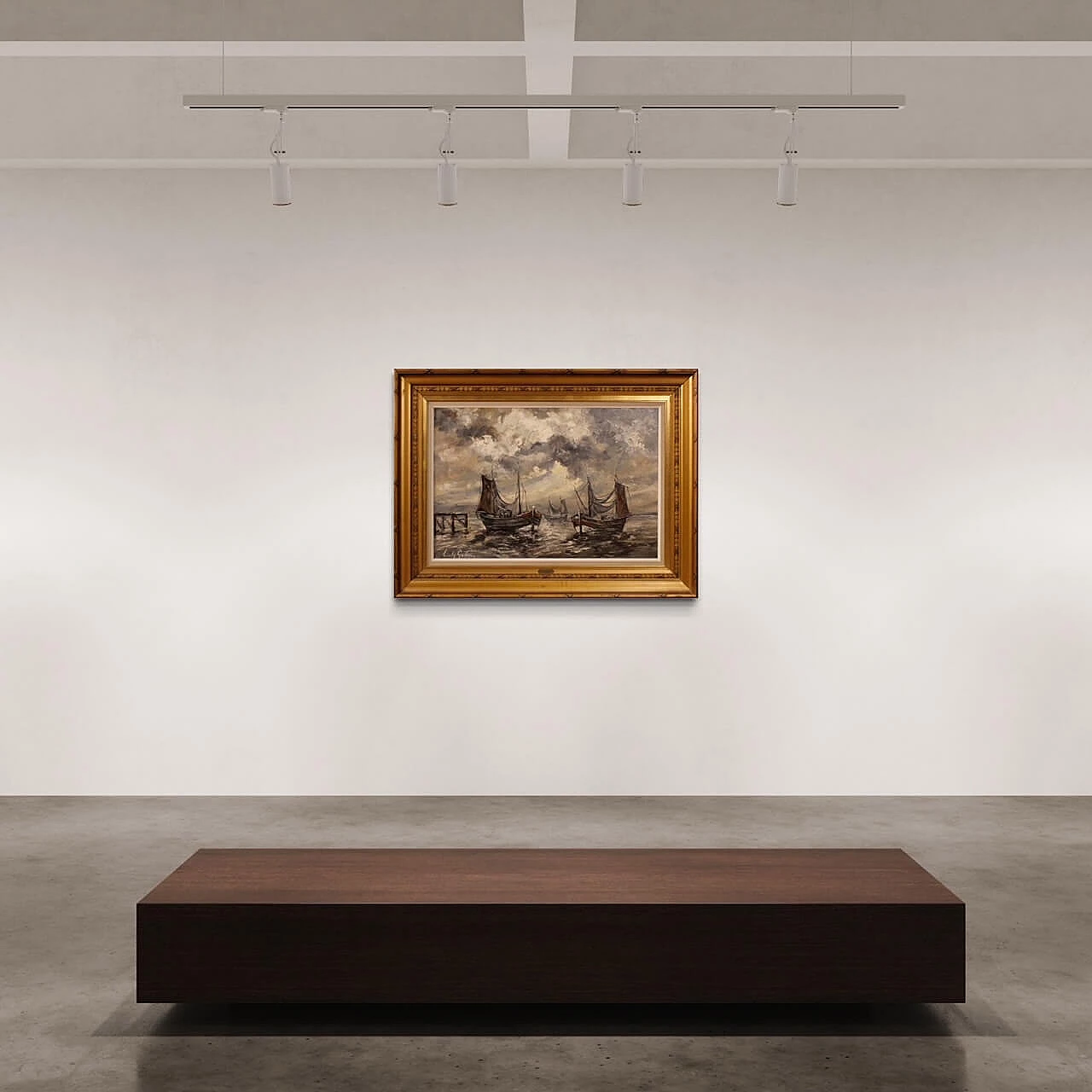 Emile Lammers, marine painting with boats, oil on canvas, 1960s 4