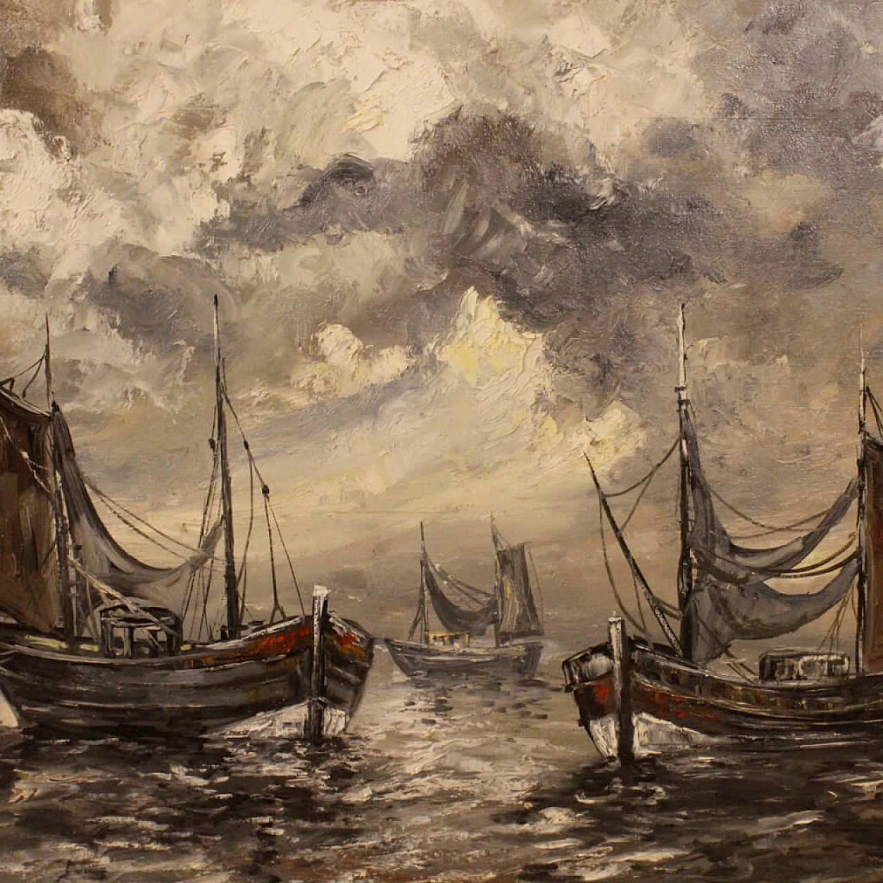 Emile Lammers, marine painting with boats, oil on canvas, 1960s 6
