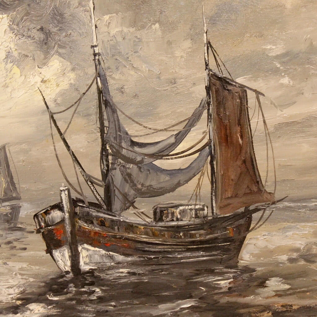 Emile Lammers, marine painting with boats, oil on canvas, 1960s 12