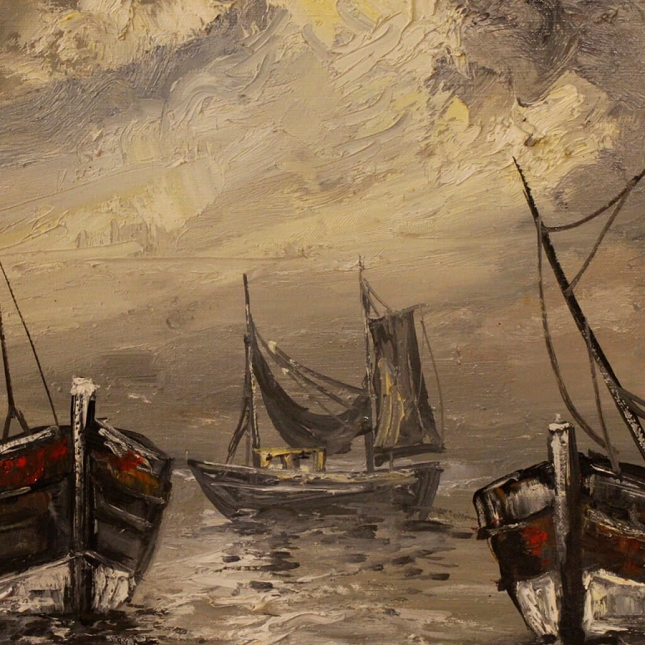 Emile Lammers, marine painting with boats, oil on canvas, 1960s 14